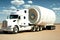 white modern cargo truck with massive wheels and large trailer