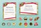 White modern certificates with abstract red ribbon and set of emblems. Horizontal and vertical template with grey