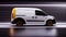 White modern delivery small shipment cargo courier van moving fast on motorway road to city urban suburb