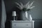White modern dresser minimalist furniture in empty room. Illustration AI Generative