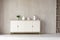 White modern dresser minimalistic furniture in empty room