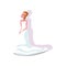 White modern style wedding dress with a long skirt on the young bride with shadow. Vector illustration in a flat cartoon