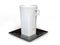 White modern tall cofee cup with black square saucer