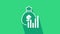 White Money bag and diagram graph icon isolated on green background. Financial analytics, budget planning, finance