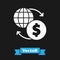 White Money exchange icon isolated on black background. Euro and Dollar cash transfer symbol. Banking currency sign
