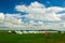 The white mongolia yurts and white clouds