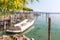 white moored boat on the Garda lake in italy