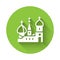 White Moscow symbol - Saint Basil`s Cathedral, Russia icon isolated with long shadow. Green circle button. Vector