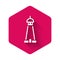 White Mosque tower or minaret icon isolated with long shadow background. Pink hexagon button. Vector