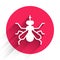 White Mosquito icon isolated with long shadow. Red circle button. Vector