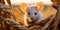 A white mouse sitting in a pile of wheat, rodent pest control concept picture