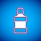 White Mouthwash plastic bottle icon isolated on blue background. Liquid for rinsing mouth. Oralcare equipment. Vector