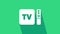 White Multimedia and TV box receiver and player with remote controller icon isolated on green background. 4K Video