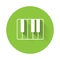 White Music synthesizer icon isolated with long shadow background. Electronic piano. Green circle button. Vector