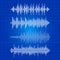 White music waves collection - musical pulse on blue backdrop