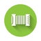 White Musical instrument accordion icon isolated with long shadow. Classical bayan, harmonic. Green circle button