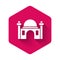 White Muslim Mosque icon isolated with long shadow background. Pink hexagon button. Vector