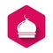 White Muslim Mosque icon isolated with long shadow background. Pink hexagon button. Vector