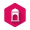White Muslim Mosque icon isolated with long shadow background. Pink hexagon button. Vector
