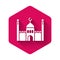 White Muslim Mosque icon isolated with long shadow. Pink hexagon button. Vector Illustration