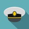 White nautical hat icon, flat style
