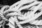 White nautical rope bundle, closeup monochrome