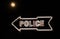 White Neon Sign Points Towards Police Station Dark Night Full Moon