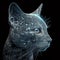 White neural network of a cat brain with big data and artificial intelligence circuit board in a blue feline head