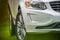 White new luxury car outdoors closeup