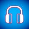 White Noise canceling headphones icon  on blue background. Headphones for ear protection from noise. Vector