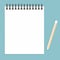 White notebook with lines can shred and pencil. vector illustration
