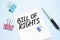 White notepad with text BILL OF RIGHTS and office tools on the blue backgroundd