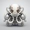 A white octopus with steam gears on it's head. Generative AI image.