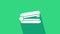 White Office stapler icon isolated on green background. Stapler, staple, paper, cardboard, office equipment. 4K Video