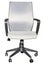 White office swivel armchair with supportive orthopedic back upholstered in silver fabric, isolated on white background