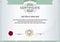 White official certificate with ornamental rosette. Green design elements