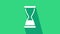 White Old hourglass with flowing sand icon isolated on green background. Sand clock sign. Business and time management