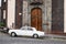 White oldtimer car in front of of Iglesia de Nuestra Senora de la Concepcion, the Church of La Concepcion, La Orotava