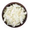 White onion chopped in a clay bowl. Vegetables, ingredients and staple foods. Isolated macro food photo close top on white