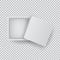 White open empty squares cardboard box isolated on transparent background top view. Mockup template for design products