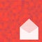 White open envelope in the lower right corner on a coral background