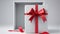 White open Gift Box Red Bow ribbon Minimal podium splay product 3d rendering dais christmas present background decor holiday