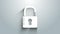 White Open padlock icon isolated on grey background. Opened lock sign. Cyber security concept. Digital data protection