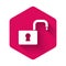 White Open padlock icon isolated with long shadow. Opened lock sign. Cyber security concept. Digital data protection