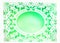 White openwork lace oval paper frame made in ornate luxury style on green background, place for text, place for copy