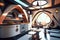 White and orange futuristic kitchen. Real estate. Real estate agent. Interior decorator. Home staging.