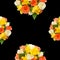 White, orange, red and yellow roses flowers, half bouquet, floral arrangement, black background, isolated