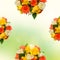 White, orange, red and yellow roses flowers, half bouquet, floral arrangement, green to yellow background, isolated