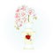 White orchid phalenopsis in a vase of porcelain red hibiscus and butterfly vintage vector illustration editable