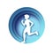 White origami young lady running. Happy fitness woman in paper cut style. Woman runner in silhouette on white background